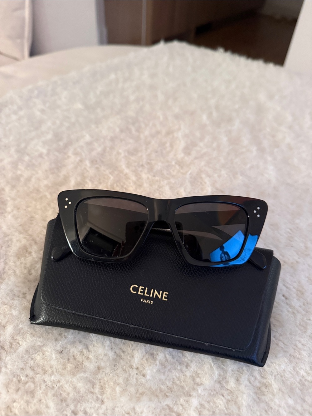 Celine Black Cat Eye Sunglasses with Subtle Stud Accents